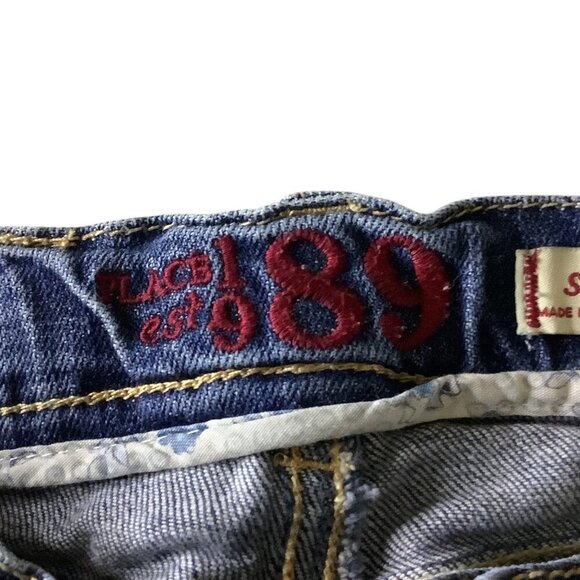 The Childrens Place 1989 Girls 6X Adjustable Waist Patched Capri Denim Jeans Blu - Picture 4 of 14